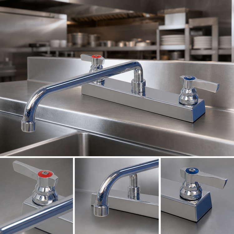 Product image #3 for Advance Tabco K-129 Heavy Duty Deck-Mounted Manual Faucet with 14-Inch Swing Spout