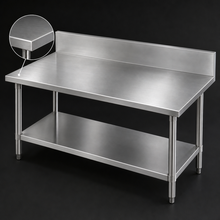 Product image #3 for Advance Tabco 144-Inch 14-Gauge 304 Stainless Steel Work Table with 10-Inch Backsplash and Undershelf