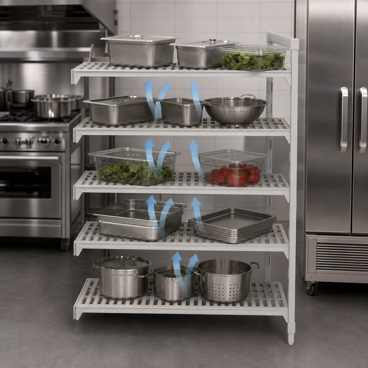 Product image #4 for Cambro Camshelving Premium 54-Inch Wide x 18-Inch Deep x 72-Inch High 5-Tier Vented Add-On Polymer Shelving Unit