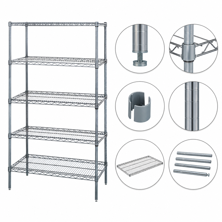 Product image #3 for Quantum 5-Shelf Stationary Wire Shelving Starter Kit, 36"W x 24"D x 63"H, Chrome Plated