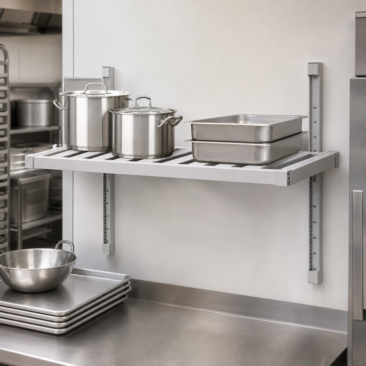 Product image #4 for New Age Adjust-A-Shelf Heavy-Duty Adjustable T-Bar Wall-Mounted Shelf, 24 x 72 Inches, Aluminum, 500 lb. Capacity