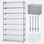 Thumbnail image #3 for Quantum WR9-203CL 36"W x 18"D x 74"H Stationary Chrome Wire Shelving System with 9 Shelves and 64 Clear Bins
