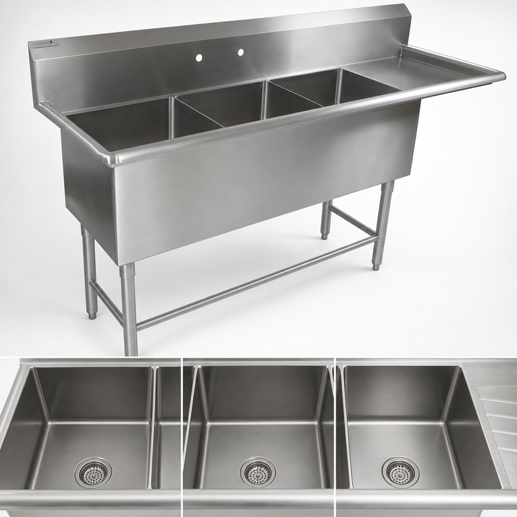 Product image #3 for John Boos Pro-Bowl 3-Compartment Stainless Steel Sink with 30-Inch Right Drainboard