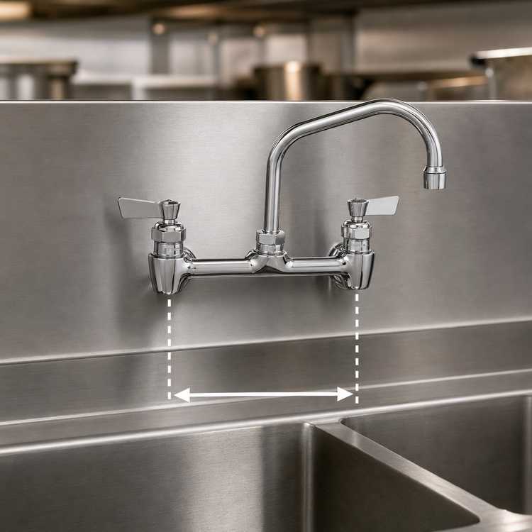 Product image #3 for Fisher 8-Inch Center Backsplash Mount Faucet with 14-Inch Swing Spout and Lever Handles