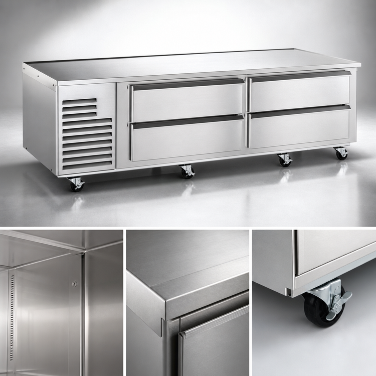 Product image #3 for Traulsen Spec-Line TE072HT 72-Inch 4-Drawer Refrigerated Equipment Stand with Stainless Steel Marine Top and R-290 Self-Contained Refrigeration