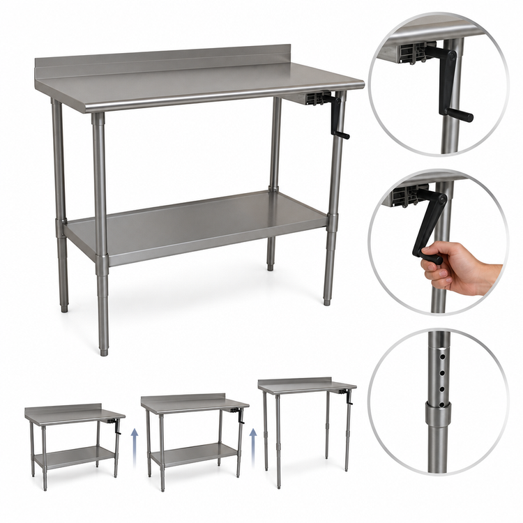 Product image #3 for AdjusTable ADA/Ergonomic Height Adjustable Stainless Steel Work Table with 4-Inch Backsplash and Undershelf, 60 x 24 Inches