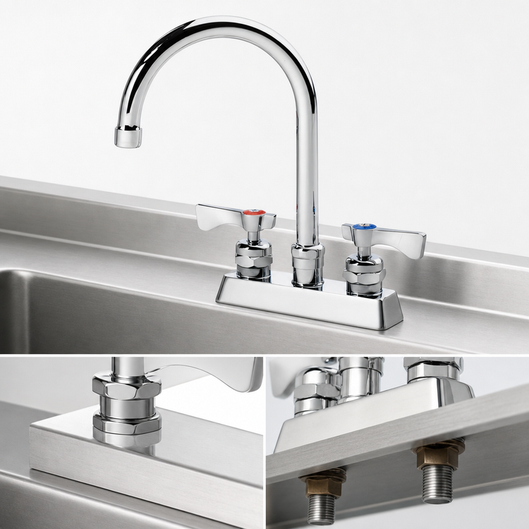 Product image #3 for Krowne Royal Series Deck Mount Manual Faucet with 6-Inch Gooseneck Spout, 4-Inch Centers
