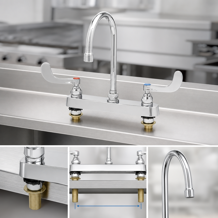 Product image #3 for 8-Inch Center Deck-Mount Workboard Faucet with 5-3/4-Inch Swivel Gooseneck Spout and 1.2 GPM Aerator