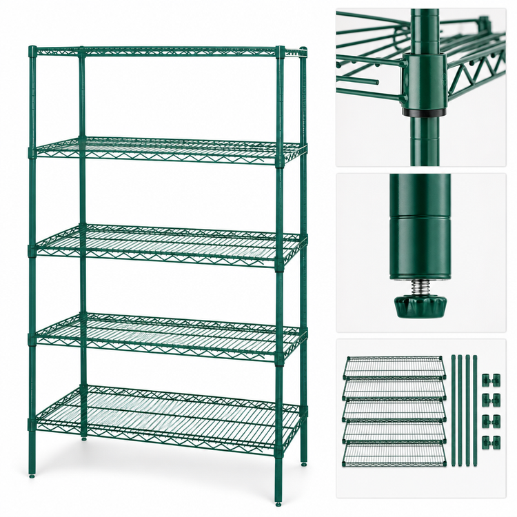 Product image #3 for Quantum 54-Inch W x 21-Inch D x 54-Inch H Wire Shelving Starter Kit with 5 Shelves, 4 Posts, Green Epoxy Finish