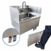 Thumbnail image #3 for Omcan USA Wall-Mounted Stainless Steel Hand Sink with Knee Valve Assembly, Side Splashes, and Faucet, 10 x 14 x 5 Inch Bowl