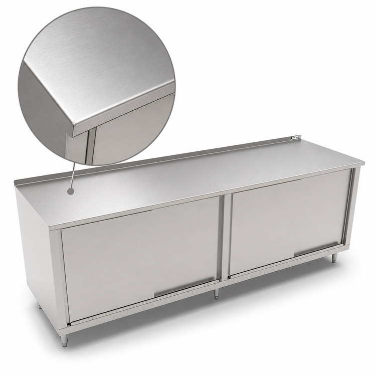 Product image #3 for John Boos 132" x 24" Stainless Steel Cabinet Base Work Table with Sliding Doors and 1-1/2" Rear Riser