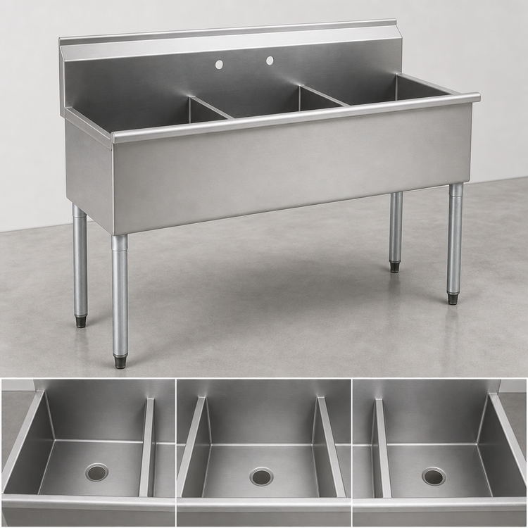 Product image #3 for Eagle Group Three-Compartment Utility Sink, 49-3/8"W x 22"D, 16-Gauge 430 Stainless Steel