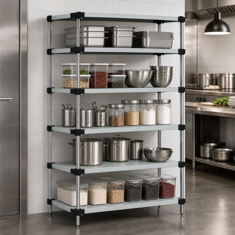 Product image #3 for Quantum 54-Inch W x 14-Inch D x 54-Inch H Solid Stainless Steel Shelving Starter Kit with 5 Shelves