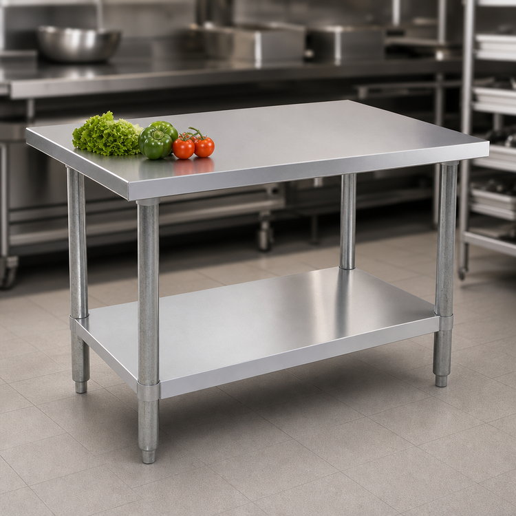 Product image #3 for Standard Series 30 x 30 Inch Square Stainless Steel Flat Top Work Table with Galvanized Undershelf