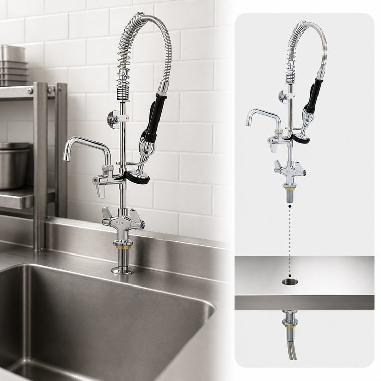 Product image #3 for EasyInstall Single-Hole Deck-Mount Pre-Rinse Unit with Add-On Faucet, 6-Inch Swing Spout, and 24-Inch Hose