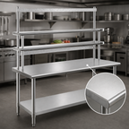 Thumbnail image #3 for Eagle Group Budget Series T3060B-FM-PL-X 60" x 30" Stainless Steel Work Table with Open Galvanized Base, Adjustable Undershelf & Overshelf Kit