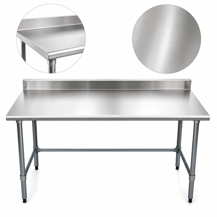 Product image #3 for Eagle BlendPort® Budget Series 84" W x 24" D 430 Stainless Steel Work Table with 4-1/2" Backsplash and Galvanized Tubular Base