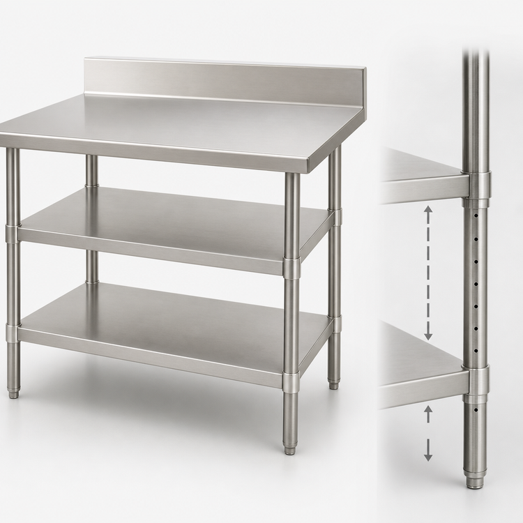 Product image #3 for Eagle Group Adjustable 18-Gauge 304 Stainless Steel Work Table Undershelf, 120 x 24 Inches