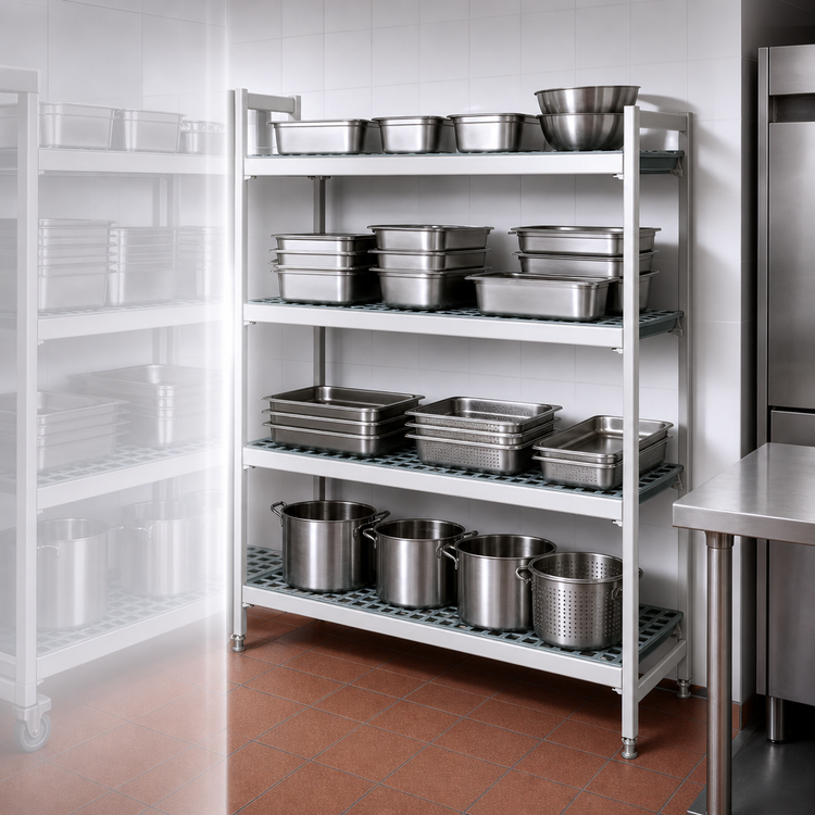 Product image #3 for Fermostock 4-Tier Polymer Shelving Expansion Kit with Removable Inserts, 66-Inch H x 47-Inch W x 18-Inch D