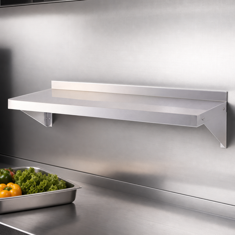 Product image #3 for Turbo Air 36-Inch x 14-Inch 18 Gauge Wall-Mounted Shelf with 2-Inch Rear Up-Turn, 304 Stainless Steel