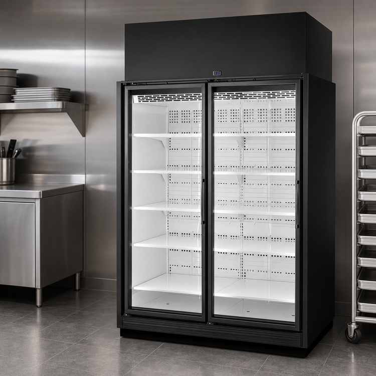 Product image #3 for True TRM2L Two-Section Low Temp Glass Door Freezer Merchandiser, Self-Contained, Black/White
