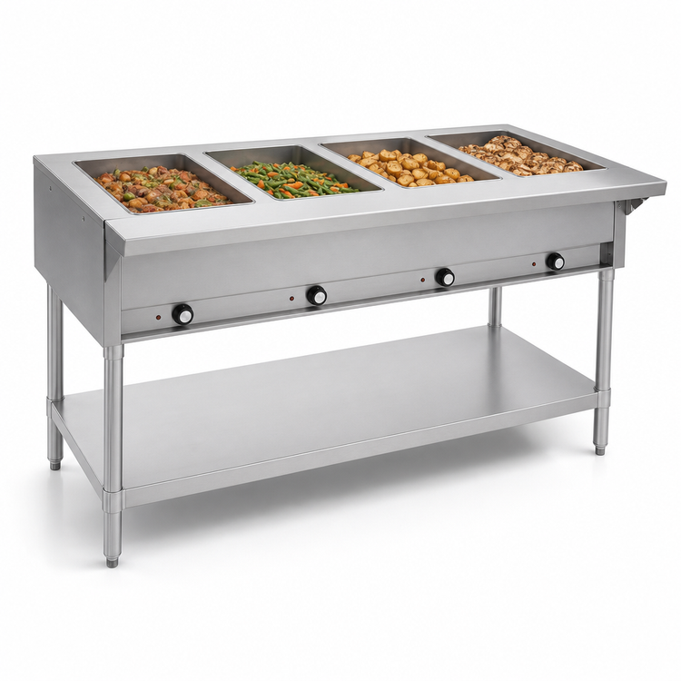 Product image #3 for Eagle Group 63-1/2 Inch Liquid Propane 4-Well Hot Food Table with Open Base and Undershelf