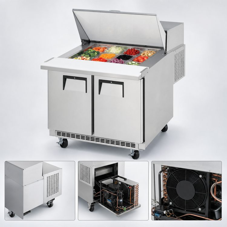Product image #3 for Everest Refrigeration EPBSR2 Back-Mount Mega-Top 2-Section Sandwich Prep Table, 35-5/8-Inch, 10 Cu. Ft.