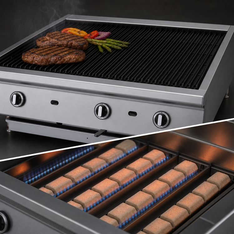 Product image #3 for Garland Heavy-Duty 36-Inch Countertop Gas Charbroiler with Ceramic Briquette Burners and Adjustable Cast Iron Grates