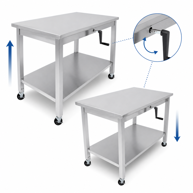 Product image #3 for John Boos LT6-3060SSW-C ADA Adjustable-Height Stainless Steel Work Table with 5-Inch Locking Casters, 60 x 30 Inches