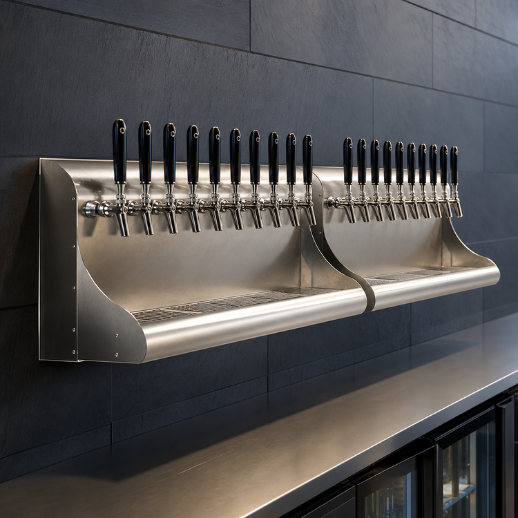Product image #3 for Perlick 5-Faucet Modular Wall-Mount Glycol-Cooled Draft Beer Dispensing Tower, Back Exit, Stainless Steel