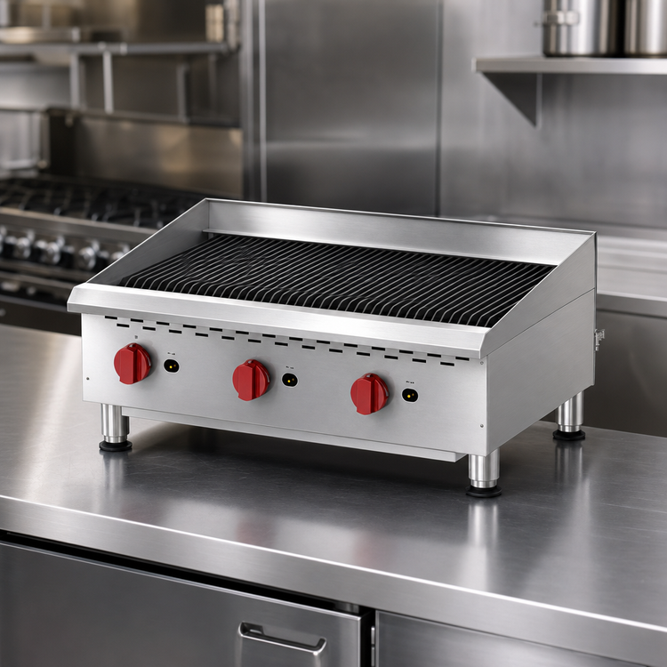 Product image #3 for Omcan 36-Inch Countertop Stainless Steel Gas Charbroiler, 3-Burner, Natural Gas, 120,000 BTU