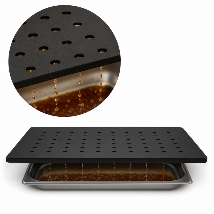 Product image #3 for TableCraft Versa-Tile Perforated Single-Well Carving Station Template, Black Richlite