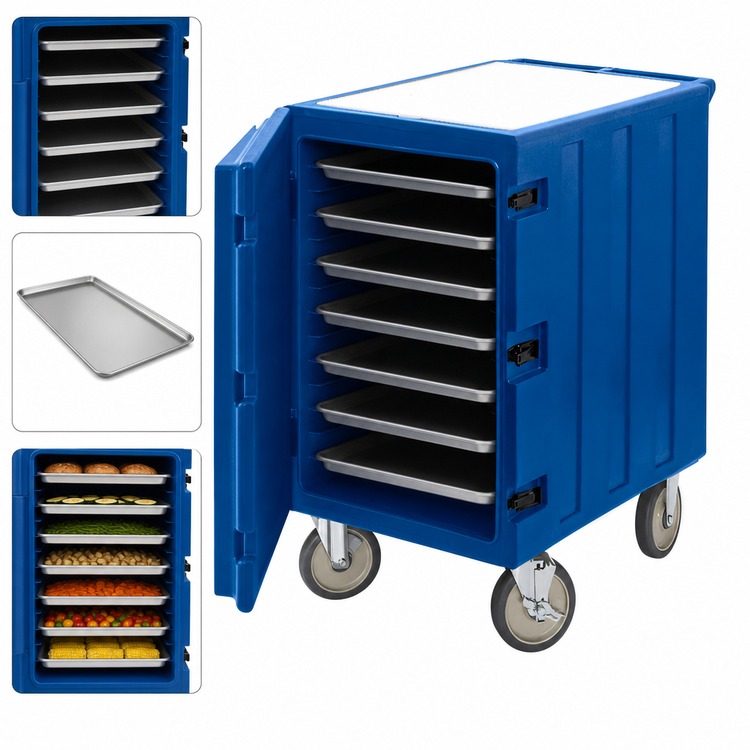 Product image #4 for Cambro Camcart Insulated Tray and Sheet Pan Transport Cart with Removable Cutting Board, 7-Tray Capacity, Navy Blue