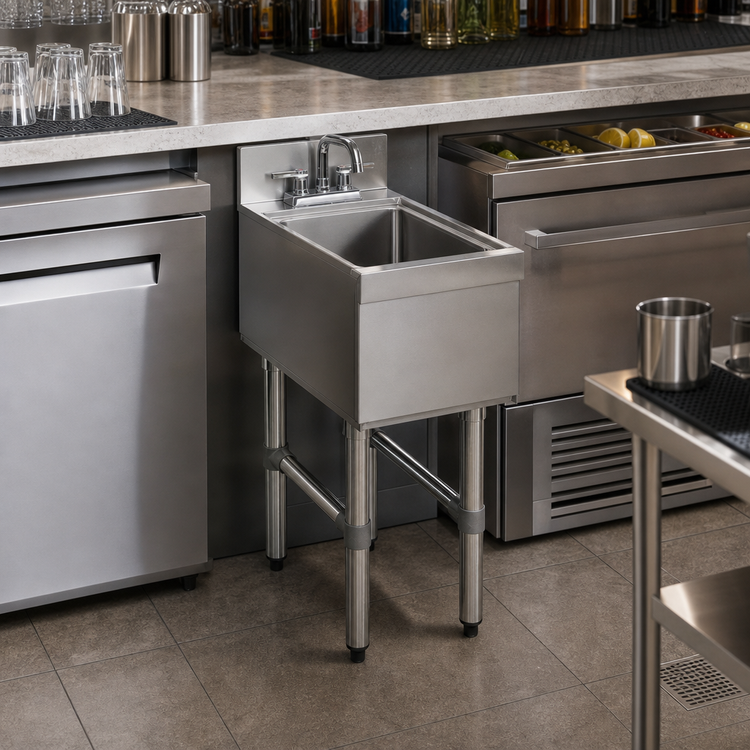 Product image #3 for Advance Tabco Underbar Basics™ Freestanding Stainless Steel Underbar Hand Sink with Faucet and Backsplash