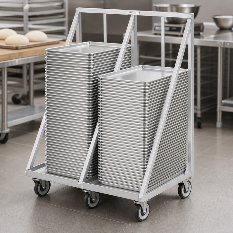 Product image #4 for Double-Wide Heavy-Duty Aluminum Bun Pan/Dough Box Dolly, 2-Stack, 200-Pan Capacity