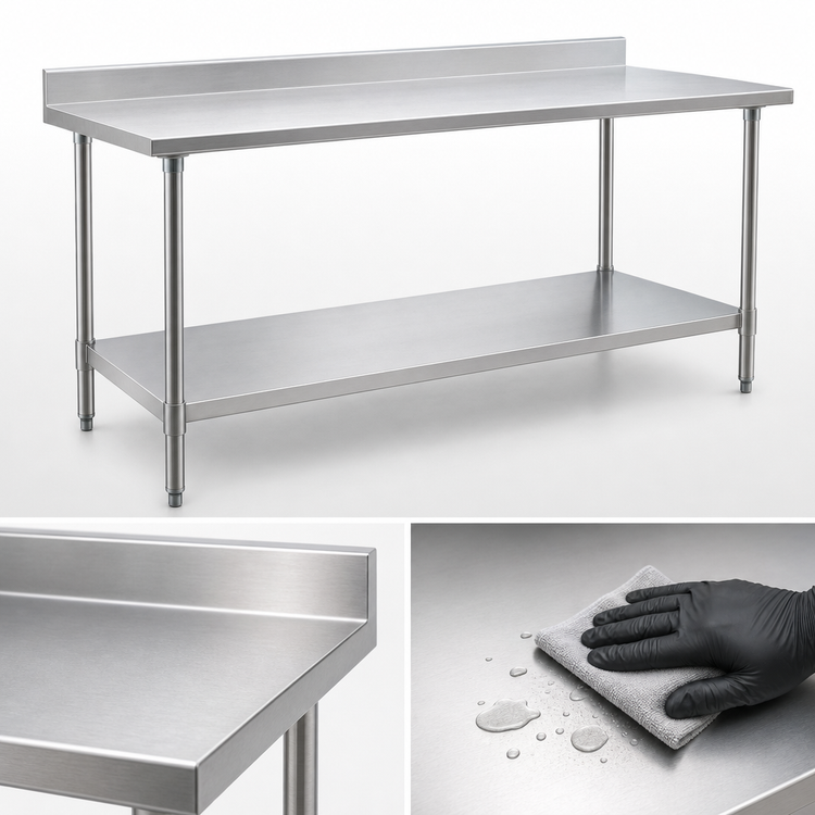 Product image #3 for Eagle Group Budget Series 108-Inch x 30-Inch Stainless Steel Work Table with 4-1/2-Inch Backsplash and Undershelf