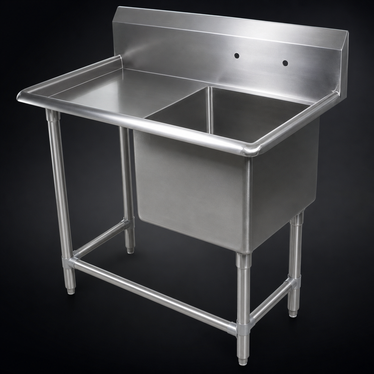 Product image #3 for John Boos Pro-Bowl 1-Compartment Stainless Steel Sink with Left Drainboard and Boxed Backsplash
