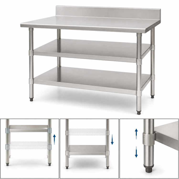 Product image #3 for Eagle Group Adjustable 18-Gauge 430 Stainless Steel Work Table Undershelf, 36 x 30 Inches