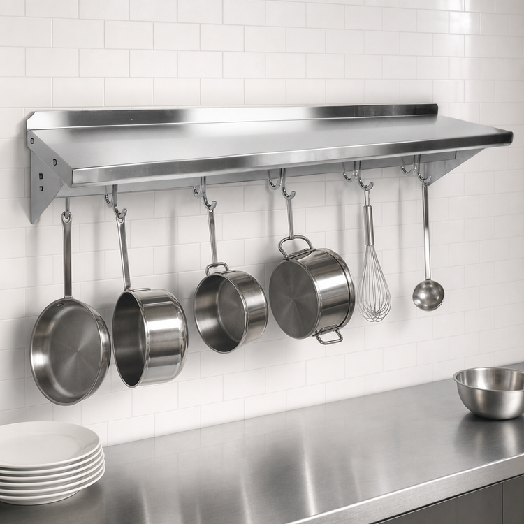 Product image #3 for John Boos Stallion 84-Inch Wall-Mount Stainless Steel Pot Rack Shelf with 7 Hooks