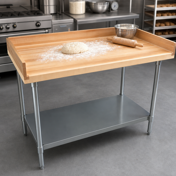 Product image #3 for BK Resources 48-Inch x 36-Inch Bakers' Table with Hard Maple Top and Galvanized Undershelf