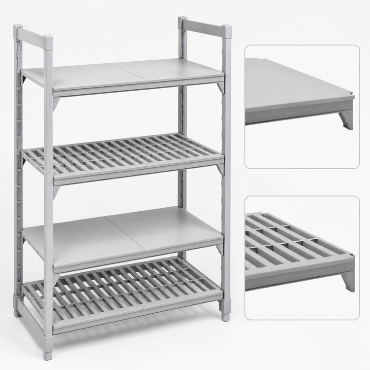 Product image #4 for Cambro Camshelving Premium 24" x 36" Vented and Solid 4-Shelf Polymer Shelf Kit