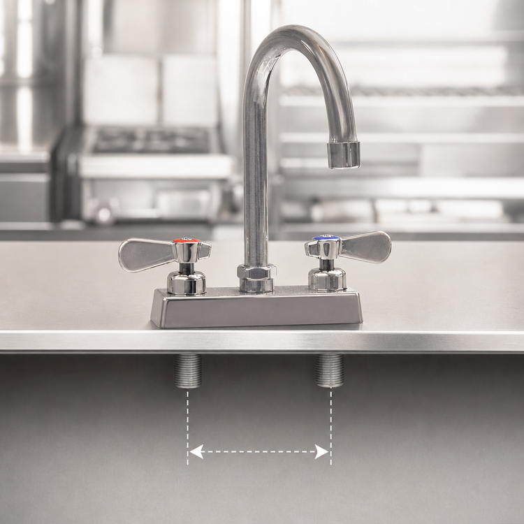 Product image #3 for BK Resources Evolution Deck-Mount Manual Faucet with 4-Inch Centers and 5-Inch Gooseneck Spout