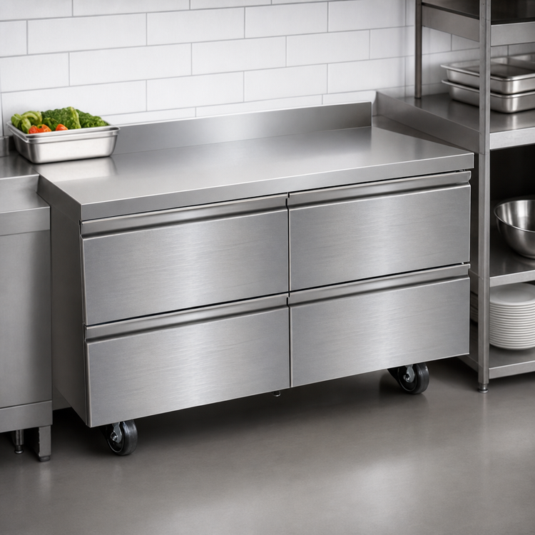Product image #3 for Delfield 60-Inch Two-Section Undercounter Worktop Drawer Freezer with 4 Drawers and 4-Inch Backsplash