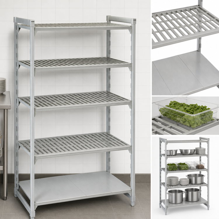 Product image #4 for Cambro Camshelving Premium 24"W x 48"L x 84"H 5-Shelf Vented and Solid Stationary Starter Unit