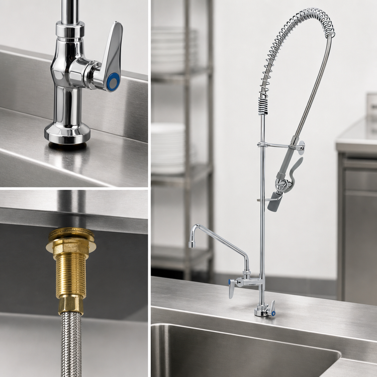Product image #3 for EasyInstall Deck-Mount Single-Hole Pre-Rinse Add-On Faucet with 12-Inch Swing Nozzle, Spring-Action Gooseneck and Low-Flow Spray Valve