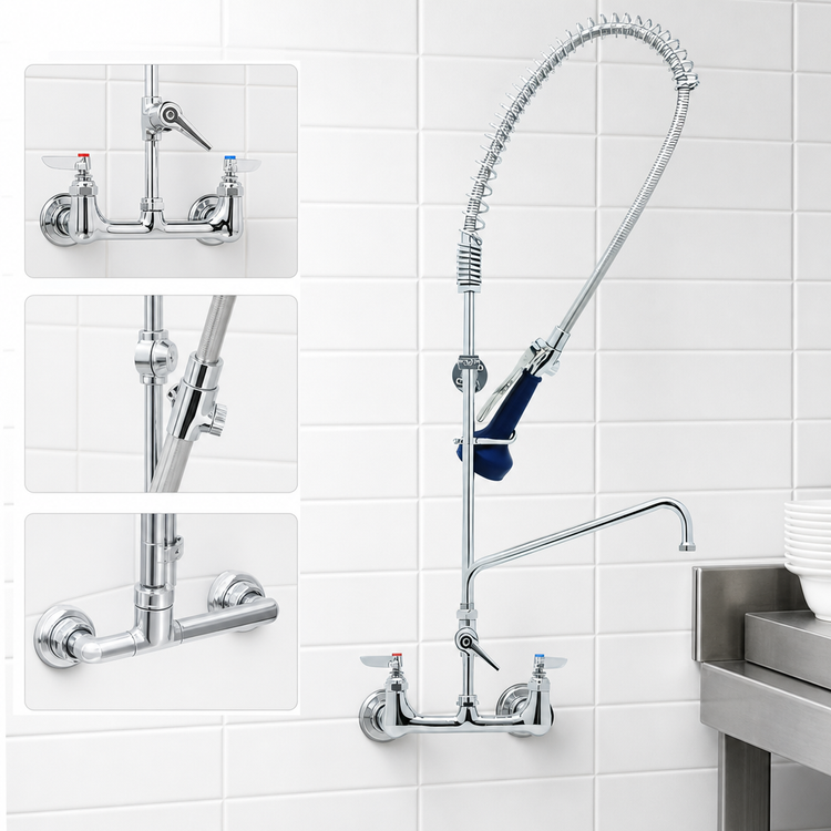 Product image #3 for T&S Brass EasyInstall 8-inch Wall-Mount Pre-Rinse Unit with 12-inch Add-On Faucet and 0.65 GPM JeTSpray Spray Valve