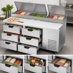 Thumbnail image #3 for Beverage Air DPD72HC-6 Two-Section Refrigerated Deli/Pizza Prep Table, 72-Inch, 6 Drawers, 19-Inch Cutting Board