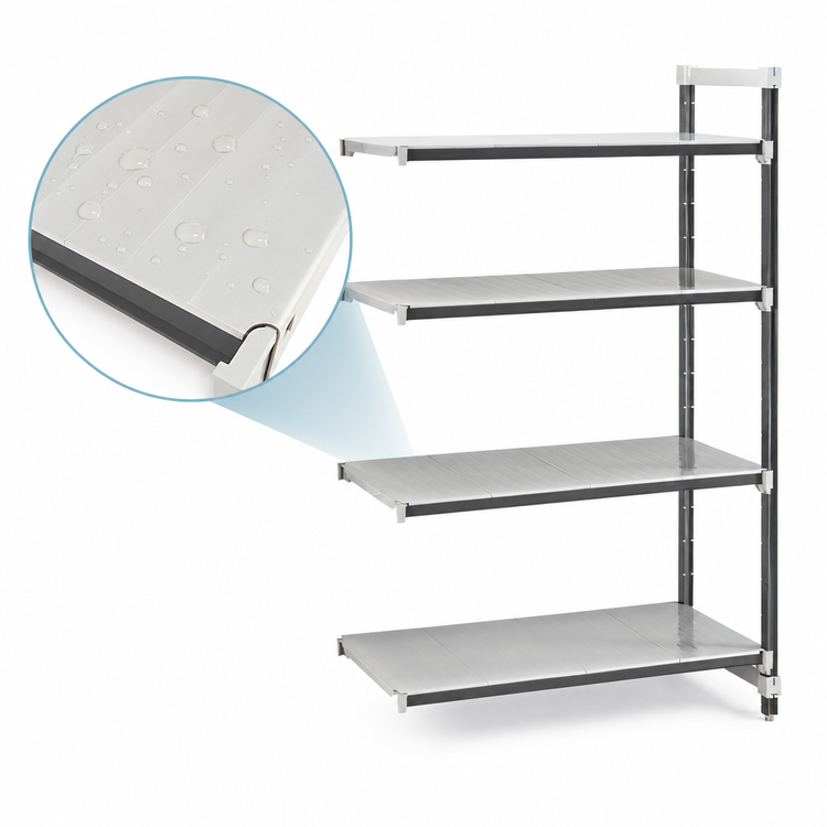 Product image #3 for Cambro Camshelving Elements XTRA Solid Stationary Add-On Polymer Shelving Unit, 18" x 42" x 84", 4-Shelf
