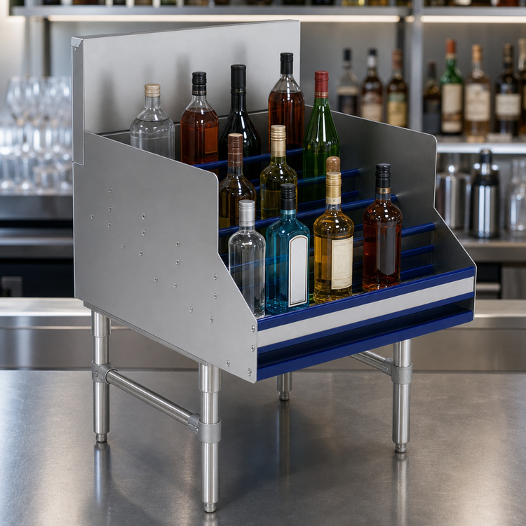 Product image #3 for Advance Tabco Prestige Free-Standing Stainless Steel 5-Step Liquor Bottle Display, 12 x 25 x 36 Inches