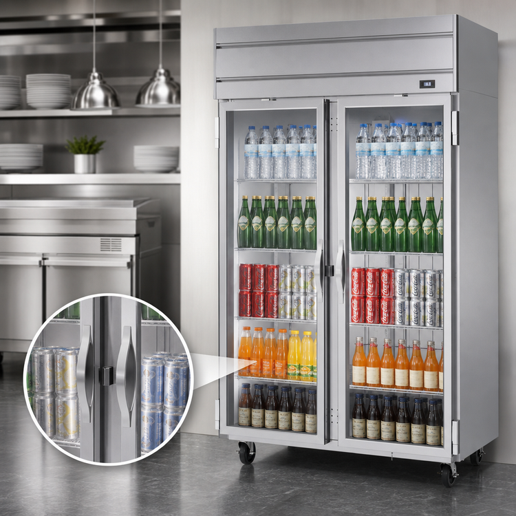 Product image #3 for Beverage Air Horizon Series Two-Section Glass Door Reach-In Refrigerator, 52-Inch Wide, Top-Mounted Self-Contained, 46.88 Cu. Ft.